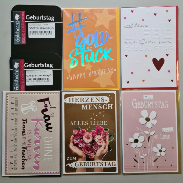Geburtstag Frauen - 25 Glückwunschkarten im Sortiment - UVP ca. € 62,50 - 5 Dekore á 5 Karten - Format: 11,5x17cm - mit Briefumschlägen