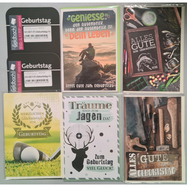 Geburtstag Hobby - 25 Glückwunschkarten im Sortiment - UVP ca. € 62,50 - 5 Dekore á 5 Karten - Format: 11,5x17cm - mit Briefumschlägen