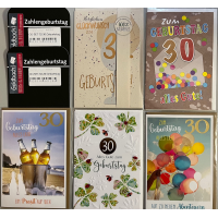 30.Geburtstag - 25 Glückwunschkarten im Sortiment -...