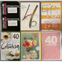 40.Geburtstag - 25 Glückwunschkarten im Sortiment -...