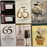 65.Geburtstag - 25 Glückwunschkarten im Sortiment -...
