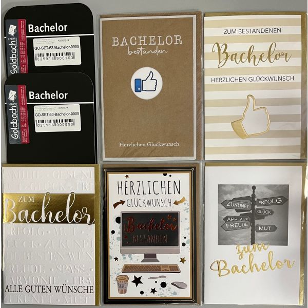Bacheleor - Prüfung - 5 Glückwunschkarten sortiert - UVP ca. € 12,50 - Format: 11,5x17cm - mit Briefumschlägen