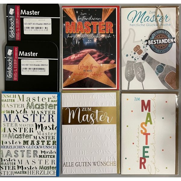 Master - Prüfung - 25 Glückwunschkarten im Sortiment - UVP ca. € 62,50 - 5 Dekore á 5 Karten - Format: 11,5x17cm - mit Briefumschlägen