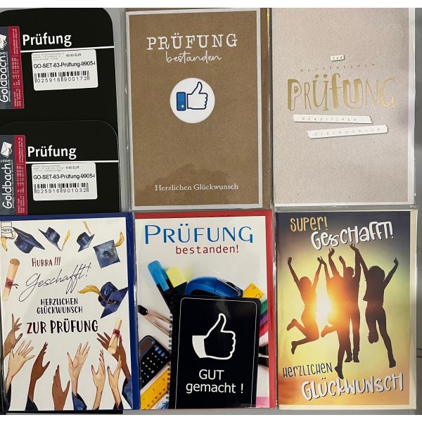 Prüfung - 5 Glückwunschkarten sortiert - UVP ca. € 12,50 - Format: 11,5x17cm - mit Briefumschlägen