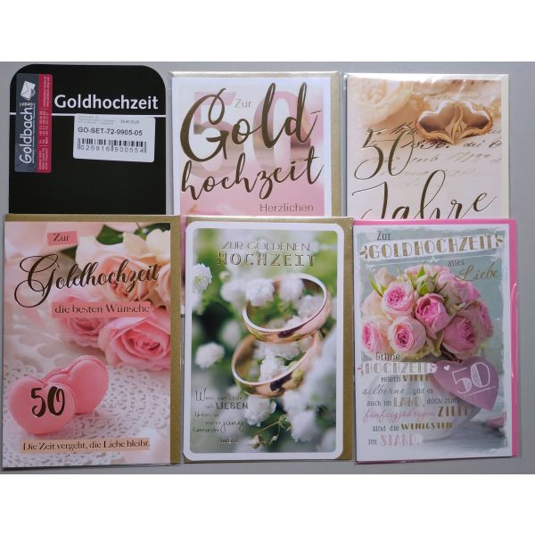 Goldhochzeit 5 Glückwunschkarten sortiert UVP ca. € 12,50 Format 11,5x17cm mit Briefumschlägen
