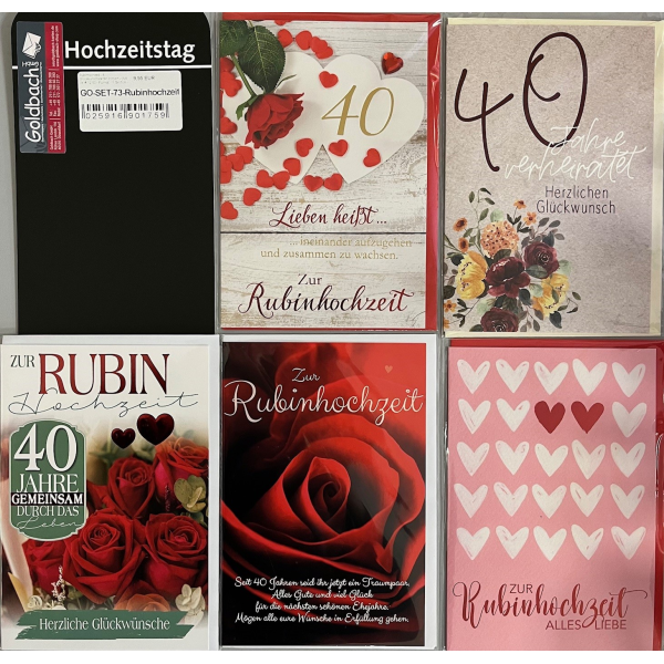 Rubinhochzeit - 5 Glückwunschkarten sortiert - UVP ca. € 12,50 - Format: 11,5x17cm - mit Briefumschlägen