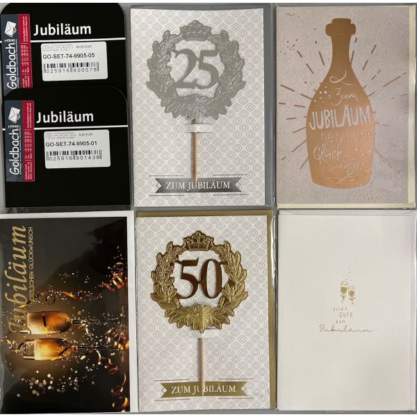 Jubiläum - 5 Glückwunschkarten sortiert - UVP ca. € 12,50 - Format: 11,5x17cm - mit Briefumschlägen