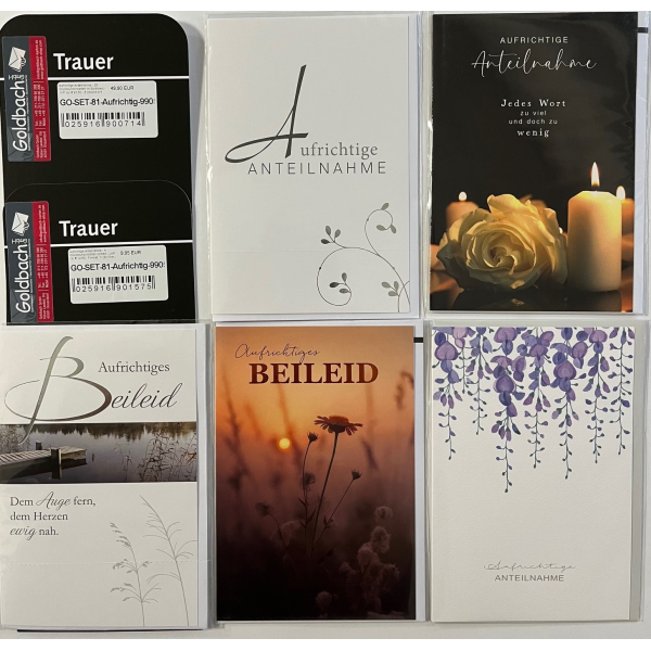Aufrichtige Anteilnahme - 25 Trauerkarten im Sortiment - UVP ca. € 62,50 - 5 Dekore á 5 Karten - Format: 11,5x17cm - mit Briefumschlägen