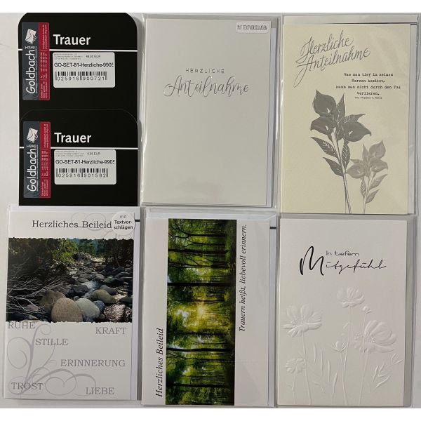 Herzliche Anteilnahme - 5 Trauerkarten sortiert - UVP ca. € 12,50 - Format: 11,5x17cm - mit Briefumschlägen