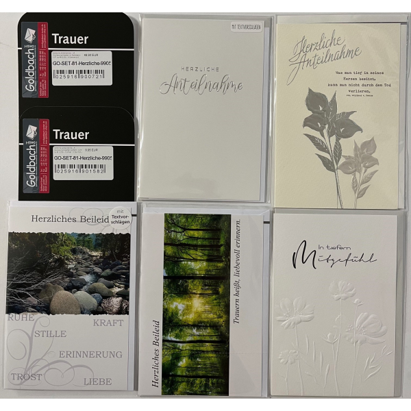 Herzliche Anteilnahme - 5 Trauerkarten sortiert - UVP ca. € 12,50 - Format: 11,5x17cm - mit Briefumschlägen