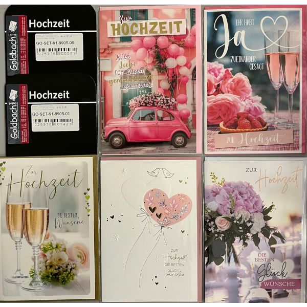 Hochzeit - 5 Glückwunschkarten sortiert - UVP ca. € 12,50 - Format: 11,5x17cm - mit Briefumschlägen