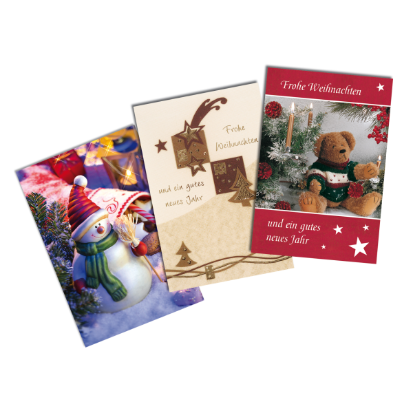 Weihnachtskarten Mehrfachpackung Bundle 3 Karten mit Umschlägen 11x15,5 cm sortierte Motive