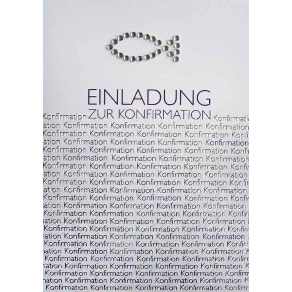 Konfirmation Einladungskarten Fisch silber mit Briefumschlag