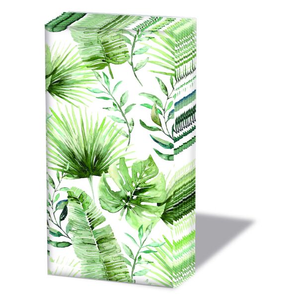Taschentücher Im Format 21,5 x 22 cm á 10 Stück pro Packung Dschungelblätter Jungle leaves white