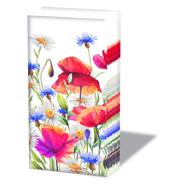Taschentücher 21,5 x 22 cm 4-lagig á 10 Stück pro Packung Poppies and cornflowers Mohnblumen und Wildblumen