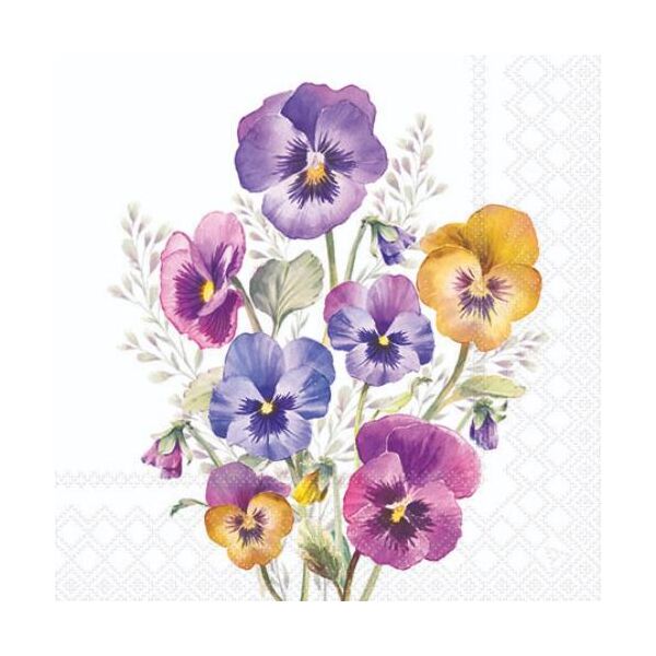 Cocktail Servietten 25 x 25 cm 3-lagig 20 Servietten Pansies Blume Stiefmütterchen