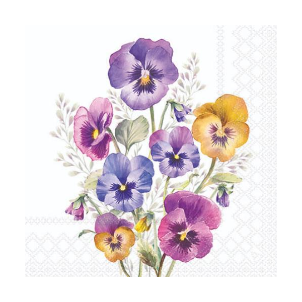 Cocktail Servietten 25 x 25 cm 3-lagig 20 Servietten Pansies Blume Stiefmütterchen