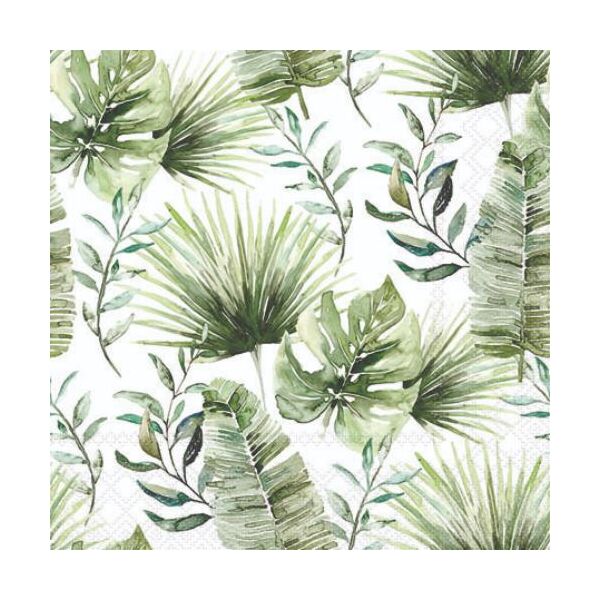 A Servietten Cocktail 25 x 25 cm 20 Servietten Dschungelblätter Jungle leaves white