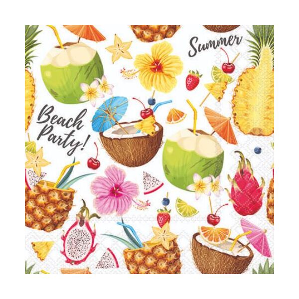 Servietten 25x25 cm 20 Servietten Beach party white tropische Früchte Cocktails