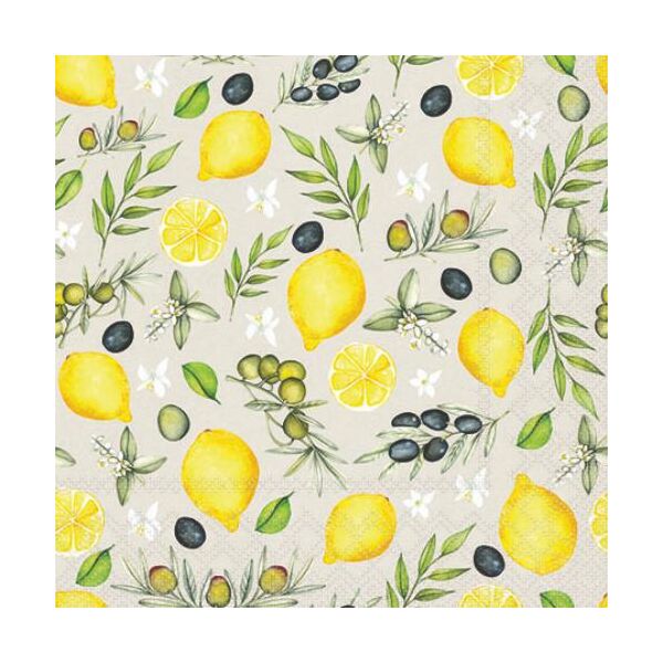 Servietten 25x25 cm 20 Servietten Olives and lemon Oliven und Zitronen