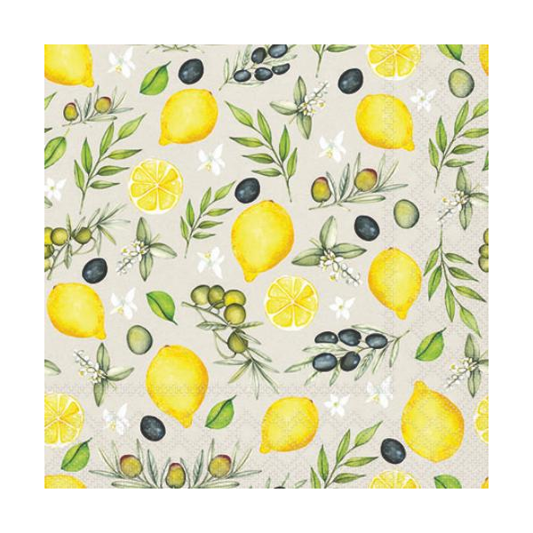 Servietten 25x25 cm 20 Servietten Olives and lemon Oliven und Zitronen