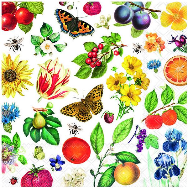 Servietten 33x33 cm Colourful year Blumen und Obst