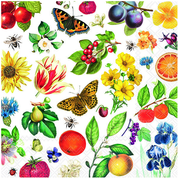 Servietten 33x33 cm Colourful year Blumen und Obst