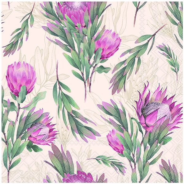 Servietten 33x33 cm Protea cream rosa Blumen