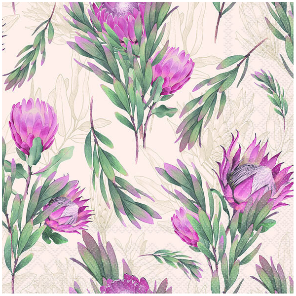Servietten 33x33 cm Protea cream rosa Blumen