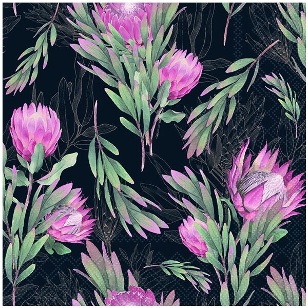 A Servietten 33x33 cm Protea black rosa Blumen 20 Servietten 3-Lagig Lunch