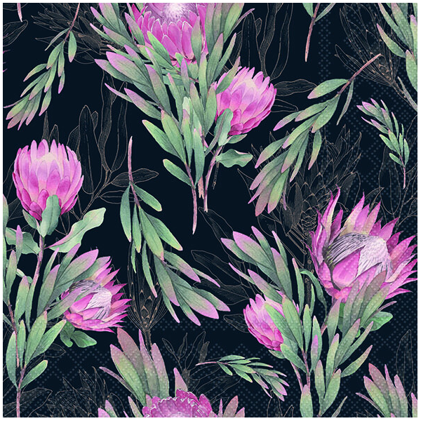 A Servietten 33x33 cm Protea black rosa Blumen 20 Servietten 3-Lagig Lunch