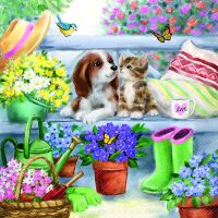 A Servietten 33x33 cm Bench friends Welpe und Kitten im...