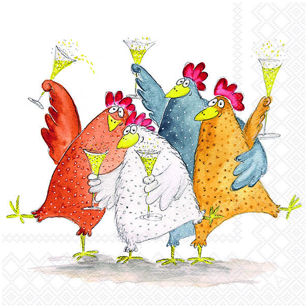 Servietten 33x33 cm Celebrating chickens feiernde Hühner Karneval