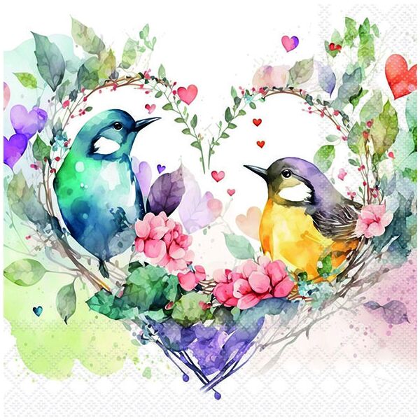 Servietten 33x33 cm Loving birds verliebte Vögel