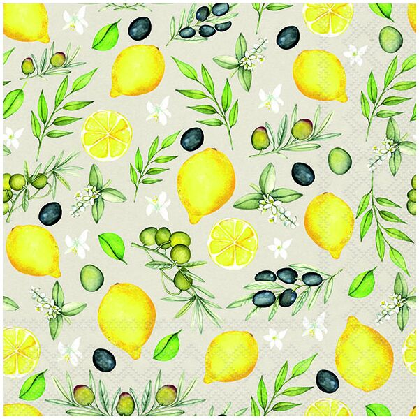 Servietten 33x33 cm Olives and lemon Oliven und ZItronen