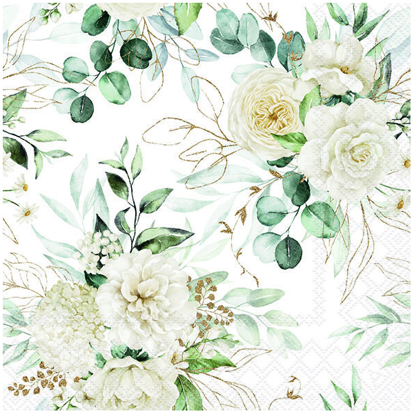Servietten 33x33 cm Eucalyptus and roses Eukalyptus und Rosen