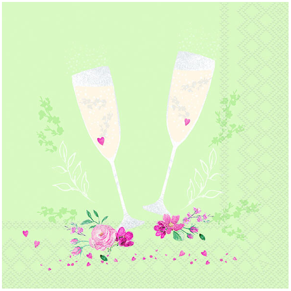 Servietten 33x33 cm Champagne glasses green Champagnergläser Sektgläser