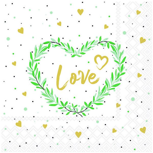 Servietten 33x33 cm Lots of love white Love im Kranz