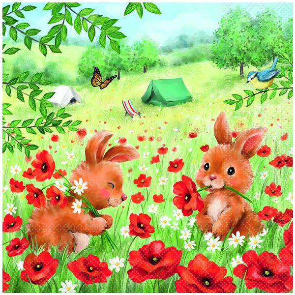 Servietten 33x33 cm Summer camp Hasen im Mohnblumenfeld