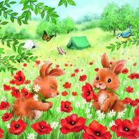 Servietten 33x33 cm Summer camp Hasen im Mohnblumenfeld