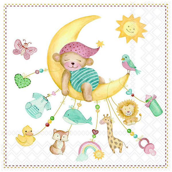 Servietten 33x33 cm Sleepy teddy bear Baby Teddy schlafend auf Mond