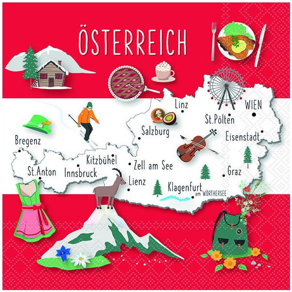 Servietten Österreich Flagge Nationalservietten 33x33 cm 20 Servietten Austria glory Städte Österreich