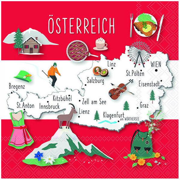 Servietten Österreich Flagge Nationalservietten 33x33 cm 20 Servietten Austria glory Städte Österreich
