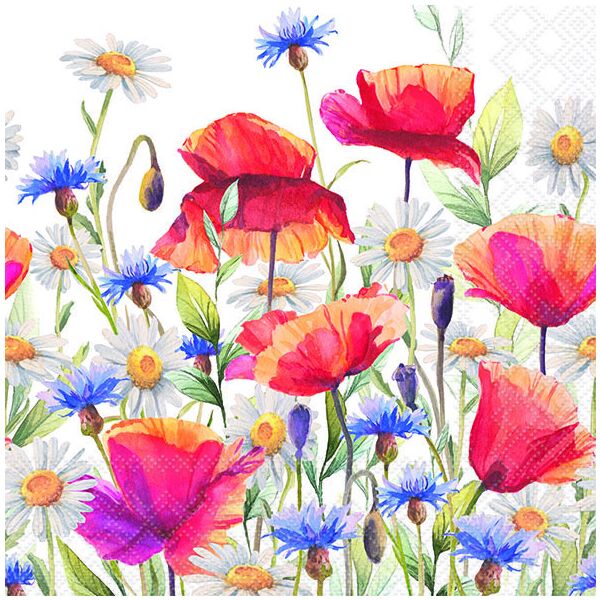 Servietten 33x33 cm Poppies and cornflowers Mohnblumen in Wildblumen