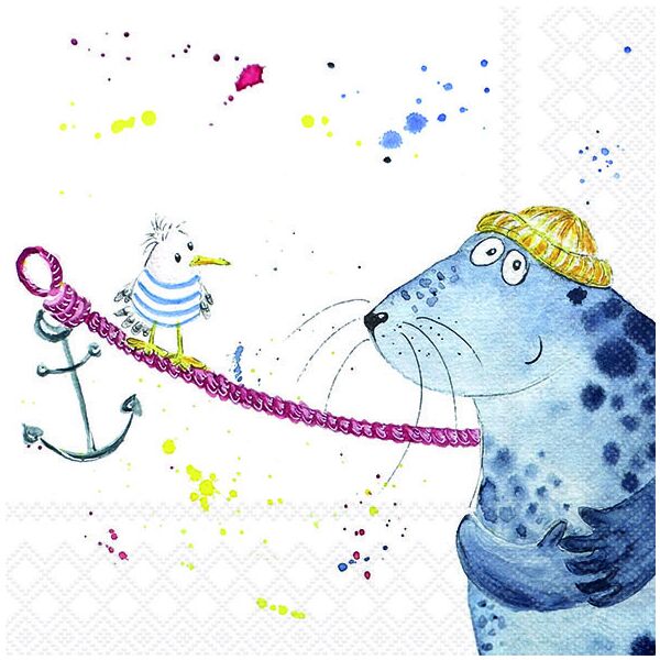 Servietten 33x33 cm Sea buddies Möwe und Robbe Maritim