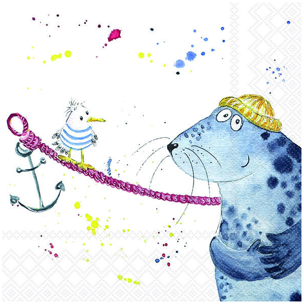 Servietten 33x33 cm Sea buddies Möwe und Robbe Maritim