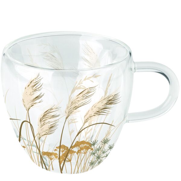 Doppelwandiger Glasbecher mit Henkel Waving grass Pampasgras