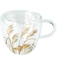 Doppelwandiger Glasbecher mit Henkel Waving grass Pampasgras