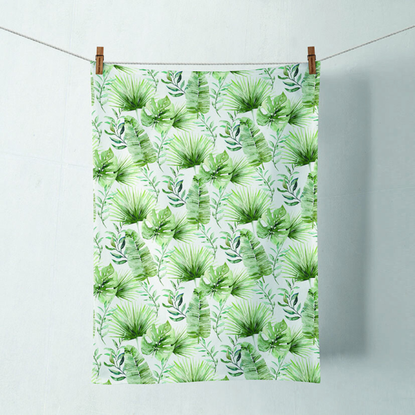Geschirrtuch Im Format 50 x 70 cm Dschungelblätter Jungle leaves white