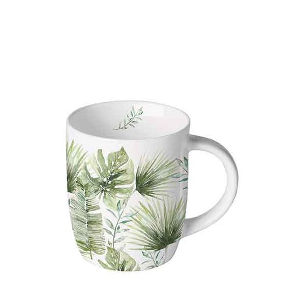Becher 0,2 L Dschungelblätter Jungle leaves white